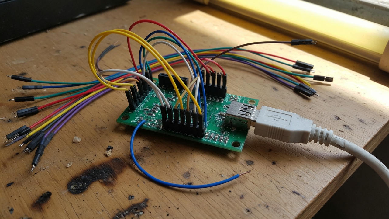 Placa USB arcade com um fio por botão e cabo USB
